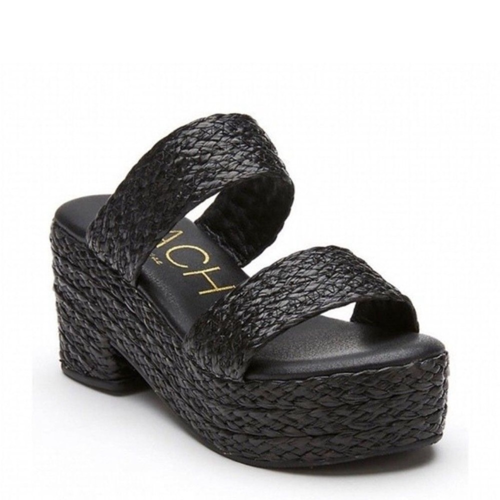 New! Matisse Ocean Ave Raffia Braided Straw Chunky Block Heel Platform Sandals